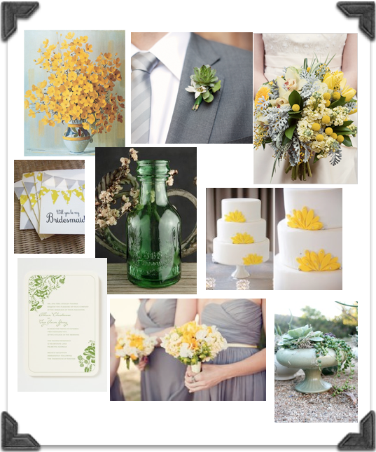 Yellow green white and grey mood board